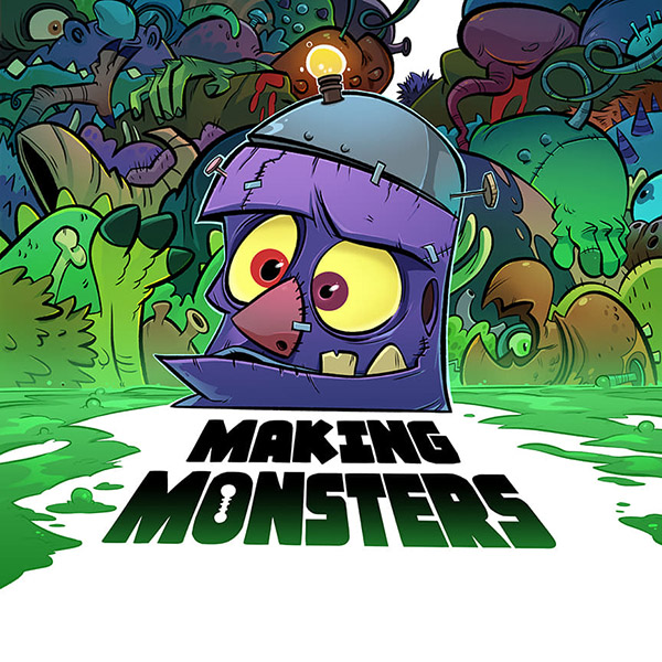 Making Monsters game box cover image - purple cartoon robot looking moster above the words Making Monsters